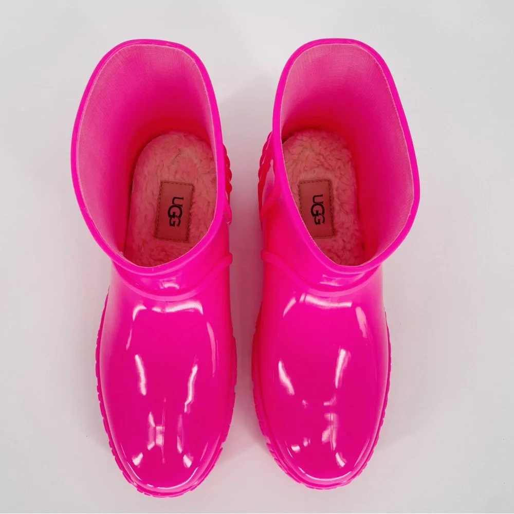 Ugg Big Kids Drizlita Rain Boots Pink Sherpa Lined Waterproof Shoes Women’s 7, 8